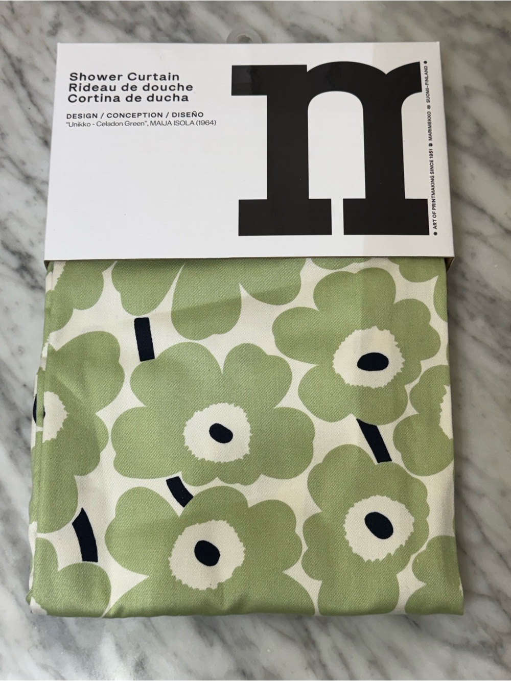 Marrimekko, “Unikko - Celadon Green,” Maija Isola (1964) Shower Curtain